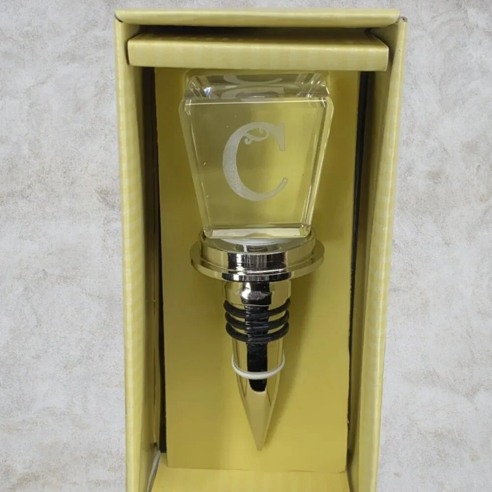 WINE BOTTLE STOPPER/CORK -- Crystal-Like Top, Monogramed with “C,” Never Used